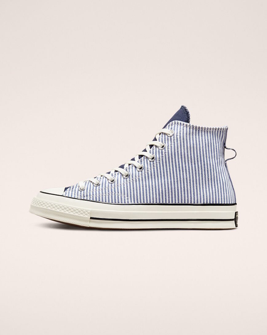 Tenis Converse Chuck 70 Crafted Stripe Cano Alto Masculino Azul Claro Azul Anil Pretas | PT G08P140